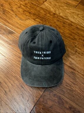 Black Embroidered 'Thick Thighs x Thin Patience' Baseball Cap